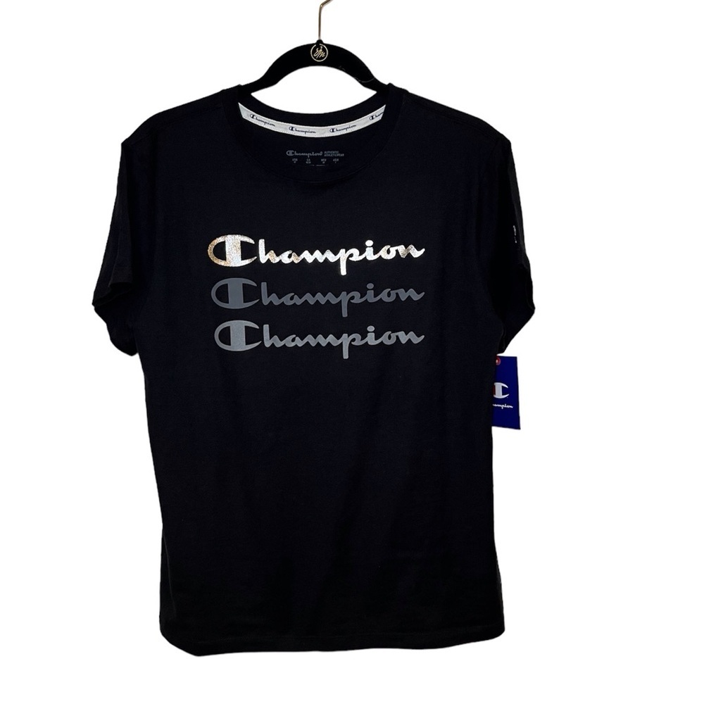 New-Champion Women Graphic Black T-shirt Size: Medium